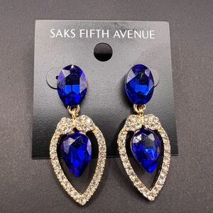 Saks Fifth Avenue Royal Blue and Gold Teardrop Earrings
